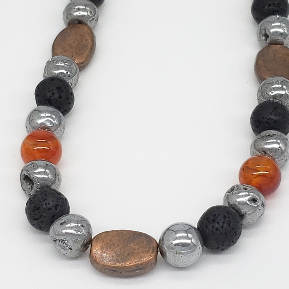 Boho 💥 Druzy, Lava, Jasper, Copper Bead Necklace